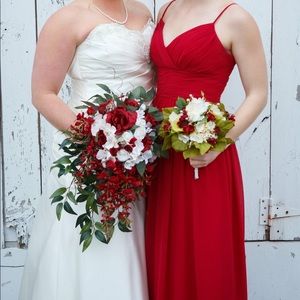 Bill Levkoff bridesmaid dress in cranberry